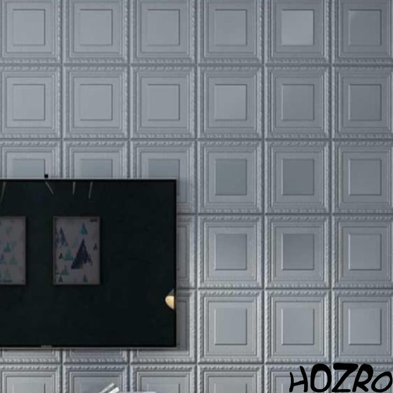 Tapet 3D autoadeziv, Model imitatie caramida, design modern, foarte usor de montat, Argintiu patrat HOZRO