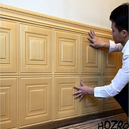 Tapet 3D autoadeziv, Model imitatie caramida, design modern, foarte usor de montat, Auriu patrate HOZRO