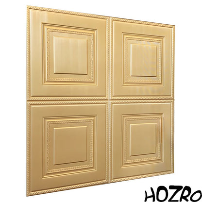 Tapet 3D autoadeziv, Model imitatie caramida, design modern, foarte usor de montat, Auriu patrate HOZRO