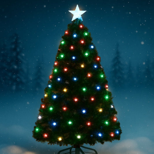 Brad artificial de Crăciun HOZRO, cu iluminat LED multicolor, stea luminoasă în vârf și suport metalic rezistent inclus – ramuri bogate, design realist și decor festiv spectaculos pentru sărbători pline de culoare și bucurie 🎄 HOZRO
