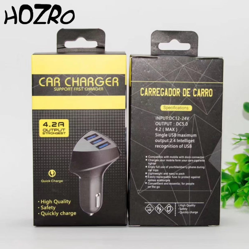 Adaptor Brichetă Auto HOZRO, cu 3 Porturi USB, Design Triunghiular, Încărcare Rapidă 4.2A 12-24V , Compatibil Smartphone, Tabletă și Alte Dispozitive, Protecție Multiplu Sigură și Design Compact – Ideal pentru Mașină și Călătorii HOZRO