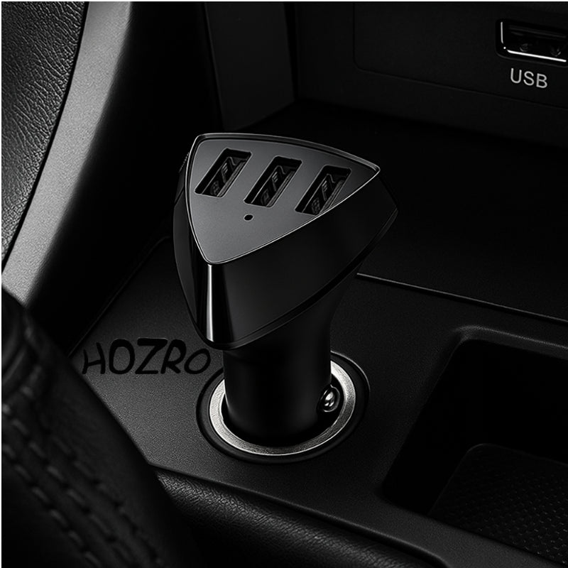 Adaptor Brichetă Auto HOZRO, cu 3 Porturi USB, Design Triunghiular, Încărcare Rapidă 4.2A 12-24V , Compatibil Smartphone, Tabletă și Alte Dispozitive, Protecție Multiplu Sigură și Design Compact – Ideal pentru Mașină și Călătorii HOZRO