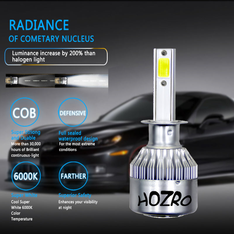 💡 Set 2 LED-uri Auto HOZRO, C6 H7 – 36W, 3800 Lumeni, 6500K | Iluminare Puternică, Tehnologie COB, 12–24V, Lumină Albă Rece HOZRO