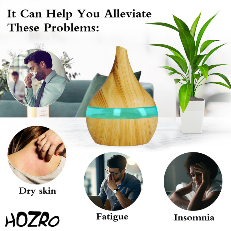 🌿 Difuzor Aromaterapie & Umidificator cu Ultrasunete – 300 ml, LED RGB, Model 041, Maro Deschis | Design Elegant & Funcționalitate 2 în 1 HOZRO