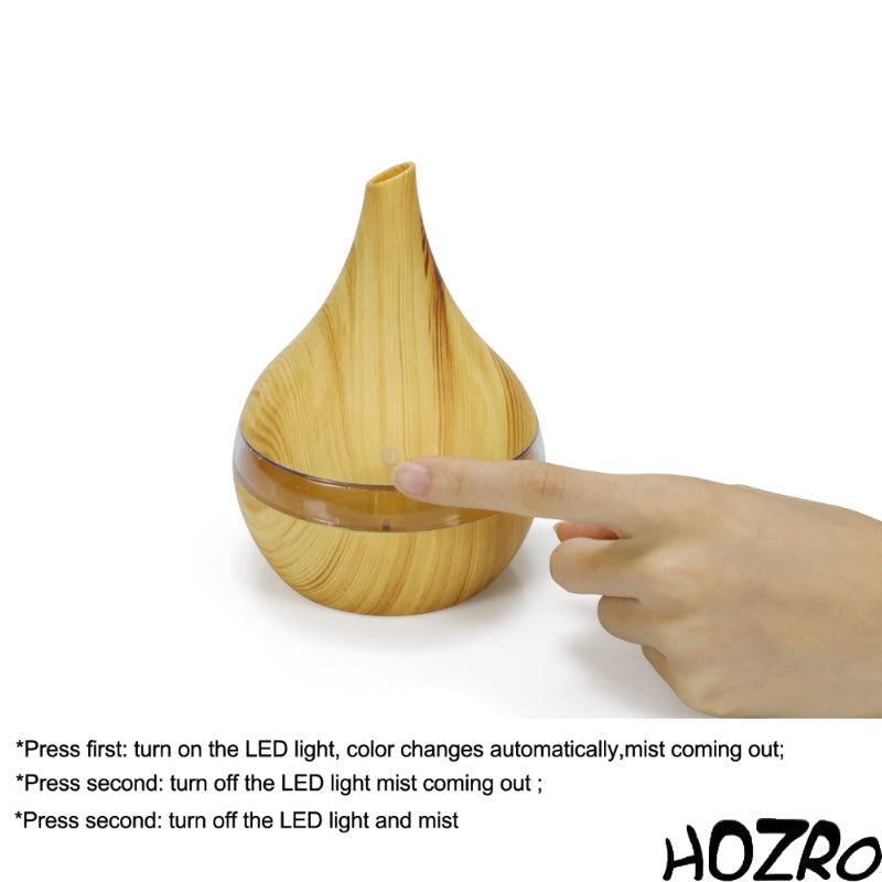 🌿 Difuzor Aromaterapie & Umidificator cu Ultrasunete – 300 ml, LED RGB, Model 041, Maro Deschis | Design Elegant & Funcționalitate 2 în 1 HOZRO