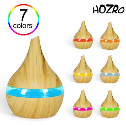 🌿 Difuzor Aromaterapie & Umidificator cu Ultrasunete – 300 ml, LED RGB, Model 041, Maro Deschis | Design Elegant & Funcționalitate 2 în 1 HOZRO