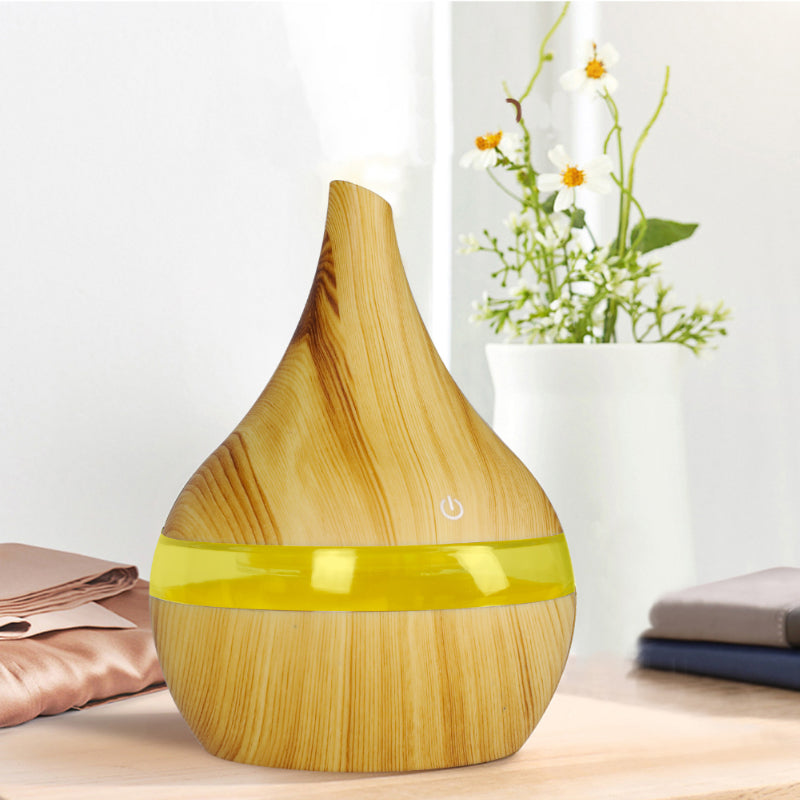 🌿 Difuzor Aromaterapie & Umidificator cu Ultrasunete – 300 ml, LED RGB, Model 041, Maro Deschis | Design Elegant & Funcționalitate 2 în 1 HOZRO