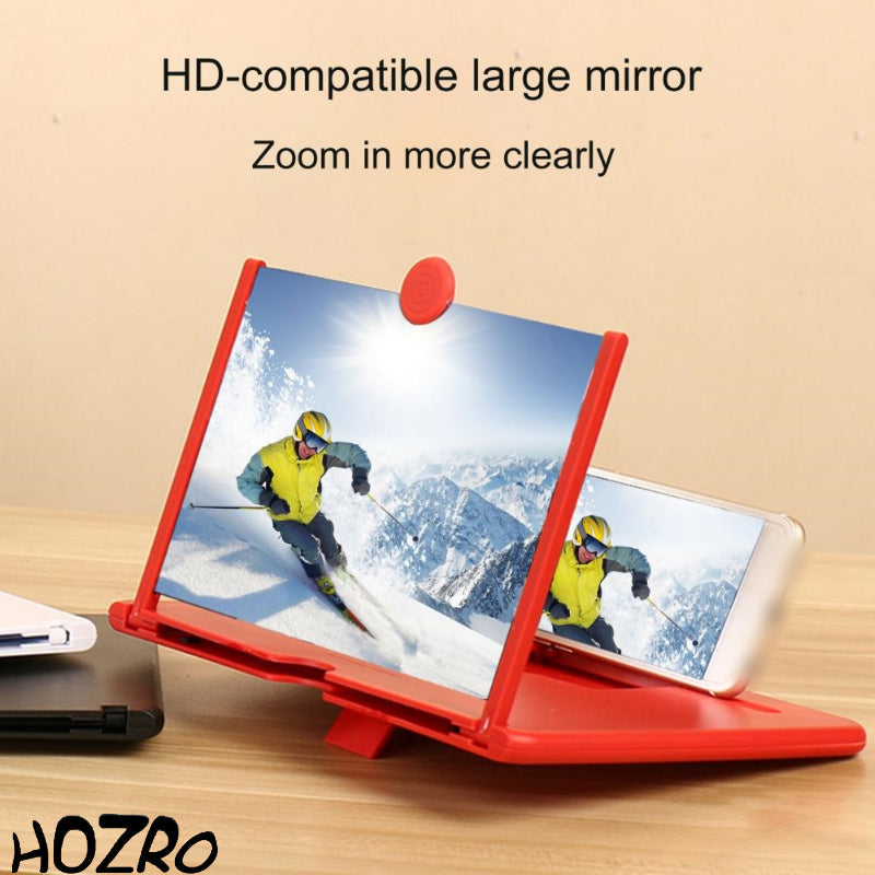 Lupă pentru Telefon HOZRO, cu Ecran 3D de Mărire, 8–12 Inch – Suport Pliabil Portabil, Culoare Roșie, Ideală pentru Filme, Clipuri și Jocuri pe Smartphone HOZRO