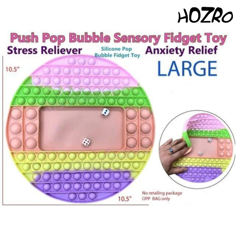 Joc interactiv HOZRO, din silicon moale cu zaruri – Pop It Now rotund, antistres, multicolor, 27 cm HOZRO