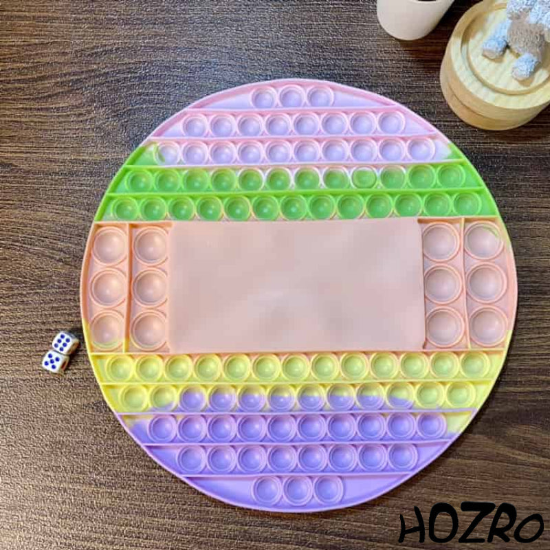 Joc interactiv HOZRO, din silicon moale cu zaruri – Pop It Now rotund, antistres, multicolor, 27 cm HOZRO