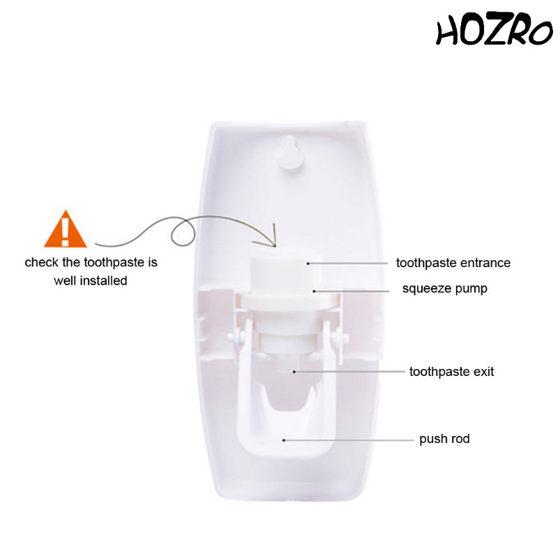 Dispenser Automat de Pastă de Dinți HOZRO, cu Suport pentru Periuțe și Montare pe Perete – Set Igienic pentru Baie, Dozator Pasta + Suport Periuțe, Design Modern și Antipraf HOZRO