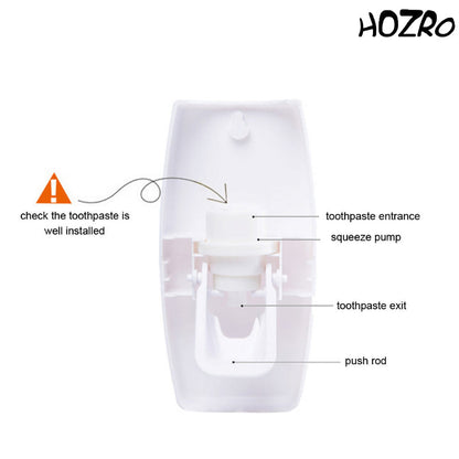 Dispenser Automat de Pastă de Dinți HOZRO, cu Suport pentru Periuțe și Montare pe Perete – Set Igienic pentru Baie, Dozator Pasta + Suport Periuțe, Design Modern și Antipraf HOZRO