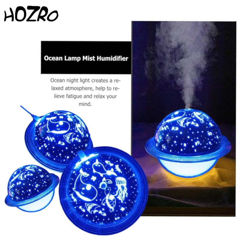 Umidificator Aromaterapie HOZRO, cu Proiector Luminos Tematic Ocean, Capacitate 250ml, Difuzor de Arome cu Lumini Ambientale, Suport din Lemn Elegant, Funcție Silențioasă și Design Modern – Ideal pentru Dormitor, Living sau Cadou Relaxant HOZRO