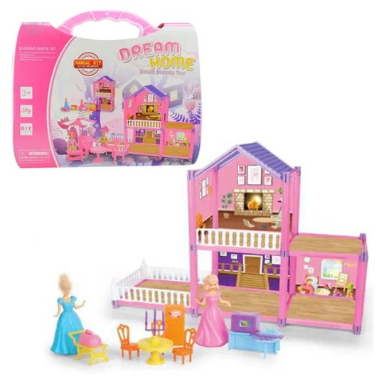 Set Casă HOZRO, de Păpuși Dream Home – Manual DIY, cu Piese de Construcție Tip Building Blocks, Design Modern pe Două Nivele, Mobilier și Accesorii Incluse, Joc Creativ pentru Copii 3+, Ideal pentru Dezvoltarea Imaginației și Creativității HOZRO