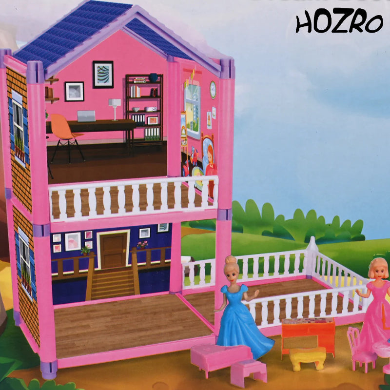 Set Casă HOZRO, de Păpuși Dream Home – Manual DIY, cu Piese de Construcție Tip Building Blocks, Design Modern pe Două Nivele, Mobilier și Accesorii Incluse, Joc Creativ pentru Copii 3+, Ideal pentru Dezvoltarea Imaginației și Creativității HOZRO