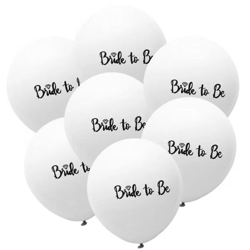 Buchet de 6 Baloane HOZRO, din Latex „Bride to Be”, 30 cm, Culoare Alb, Accesorii Elegante pentru Petrecerea Burlăcițelor, Nuntă sau Evenimente Tematice, Material Rezistent și Lucios, Ideal pentru Decor Romantic și Fotografii de Neuitat HOZRO