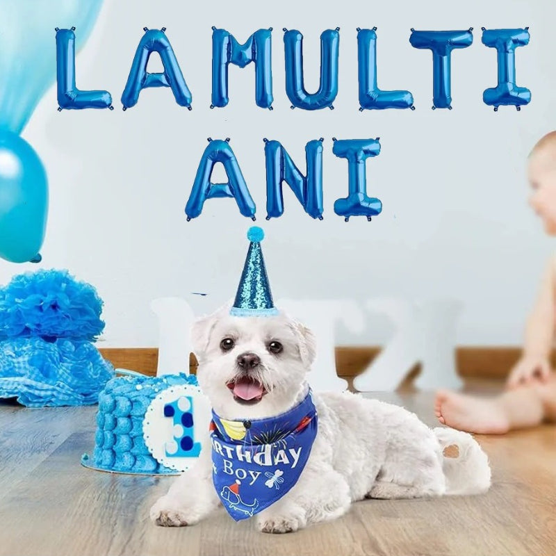 Set Baloane HOZRO, din Folie „La Mulți Ani”, Culoare Albastru Metalizat, Înălțime 35 cm, Decor Festiv pentru Aniversări, Petreceri și Evenimente Speciale, Material Rezistent și Reutilizabil, Ușor de Umflat cu Aer sau Heliu HOZRO