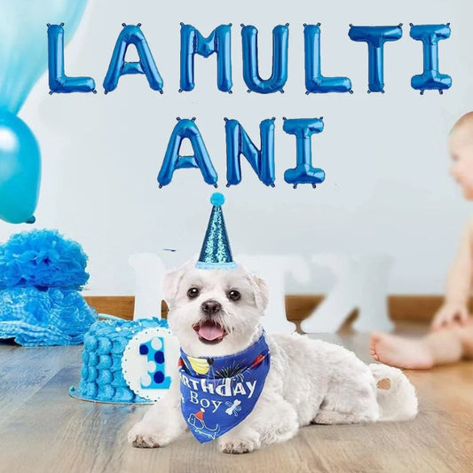 Set Baloane HOZRO, din Folie „La Mulți Ani”, Culoare Albastru Metalizat, Înălțime 35 cm, Decor Festiv pentru Aniversări, Petreceri și Evenimente Speciale, Material Rezistent și Reutilizabil, Ușor de Umflat cu Aer sau Heliu HOZRO