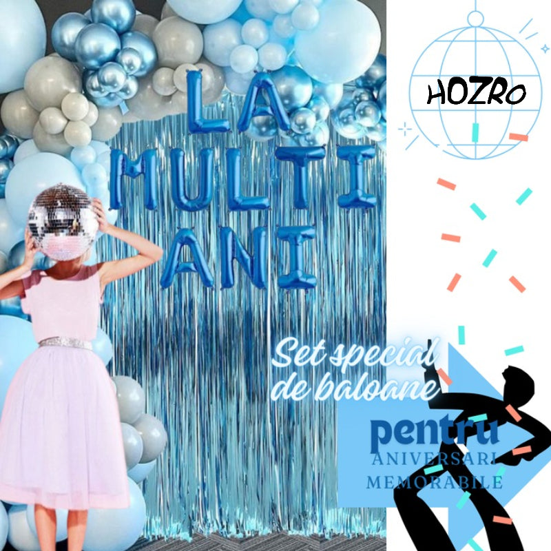 Set Baloane HOZRO, din Folie „La Mulți Ani”, Culoare Albastru Metalizat, Înălțime 35 cm, Decor Festiv pentru Aniversări, Petreceri și Evenimente Speciale, Material Rezistent și Reutilizabil, Ușor de Umflat cu Aer sau Heliu HOZRO