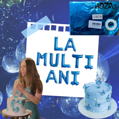 Set Baloane HOZRO, din Folie „La Mulți Ani”, Culoare Albastru Metalizat, Înălțime 35 cm, Decor Festiv pentru Aniversări, Petreceri și Evenimente Speciale, Material Rezistent și Reutilizabil, Ușor de Umflat cu Aer sau Heliu HOZRO