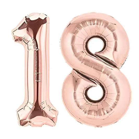 Set 2 Baloane HOZRO, din Folie ESB „18”, Culoare Roz Gold Metalizat, Înălțime 105 cm, Decor Festiv pentru Zi de Naștere, Majorat și Evenimente Speciale, Material Premium, Reutilizabil, Ușor de Umflat cu Aer sau Heliu HOZRO