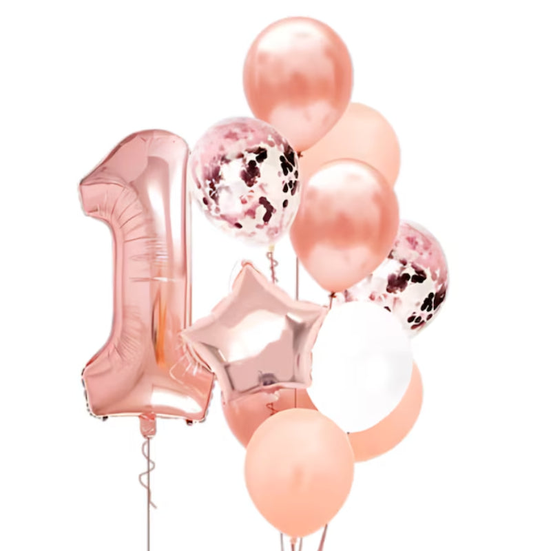 🎉 Set 12 Baloane HOZRO, Aniversare 1 An, Culoare Rose Gold – Decor Elegant și Strălucitor pentru Petrecerea de Primul An, Perfect pentru Fetițe și Băieței HOZRO