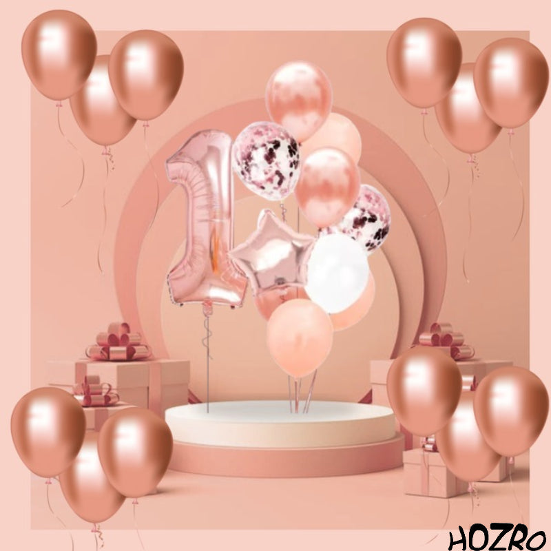 🎉 Set 12 Baloane HOZRO, Aniversare 1 An, Culoare Rose Gold – Decor Elegant și Strălucitor pentru Petrecerea de Primul An, Perfect pentru Fetițe și Băieței HOZRO