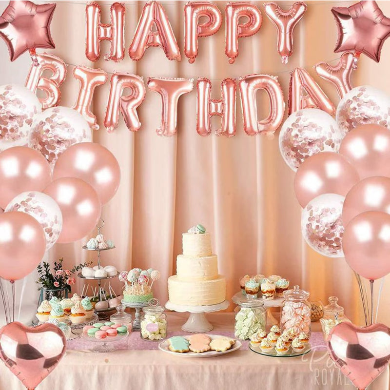 Set Baloane Folie „Happy Birthday”, 43 cm – Decor Elegant pentru Petreceri Aniversare, Evenimente, Fete, Femei, Fetițe, cu Litere Mari, Refolosibile, Ușor de Umflat și Montat HOZRO
