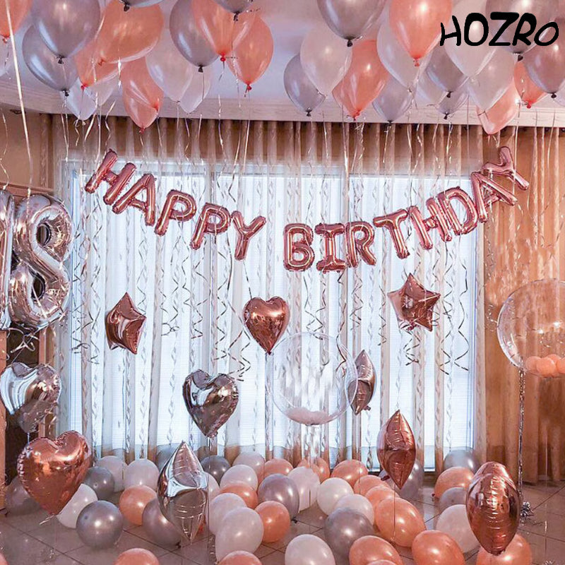 Set Baloane Folie „Happy Birthday”, 43 cm – Decor Elegant pentru Petreceri Aniversare, Evenimente, Fete, Femei, Fetițe, cu Litere Mari, Refolosibile, Ușor de Umflat și Montat HOZRO