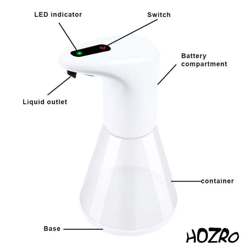 Dozator Automat HOZRO, pentru Săpun Lichid sau Spumă, cu Senzor, Capacitate 480 ml, Design Ergonomic și Modern, Funcționare Igienică fără Atingere HOZRO