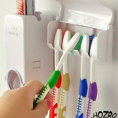 Dozator Automat HOZRO, de Pastă de Dinți cu Suport pentru Periuțe, Sistem „Touch Me”, Igienic și Ușor de Montat, Culoare Albă HOZRO