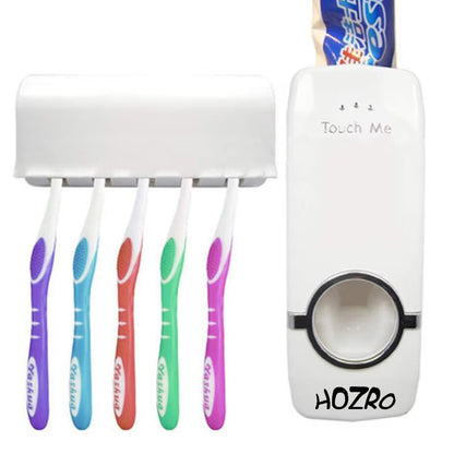Dozator Automat HOZRO, de Pastă de Dinți cu Suport pentru Periuțe, Sistem „Touch Me”, Igienic și Ușor de Montat, Culoare Albă HOZRO