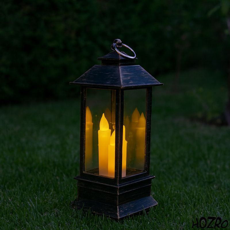 Felinar Decorativ de Crăciun, Model cu Lumânare Festivă HOZRO, Iluminare Caldă, Dimensiuni 130 x 55 mm, Funcționare pe Baterii HOZRO