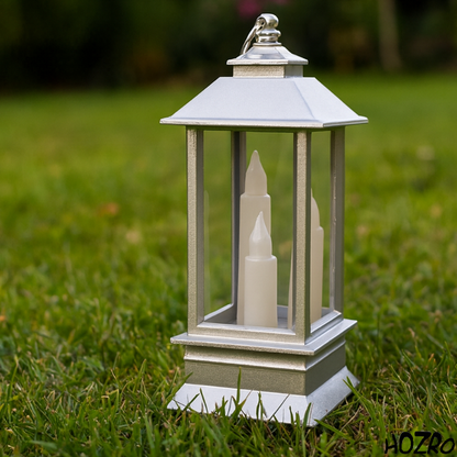 Felinar Decorativ de Crăciun, Model cu Lumânare Festivă HOZRO, Iluminare Caldă, Dimensiuni 130 x 55 mm, Funcționare pe Baterii HOZRO