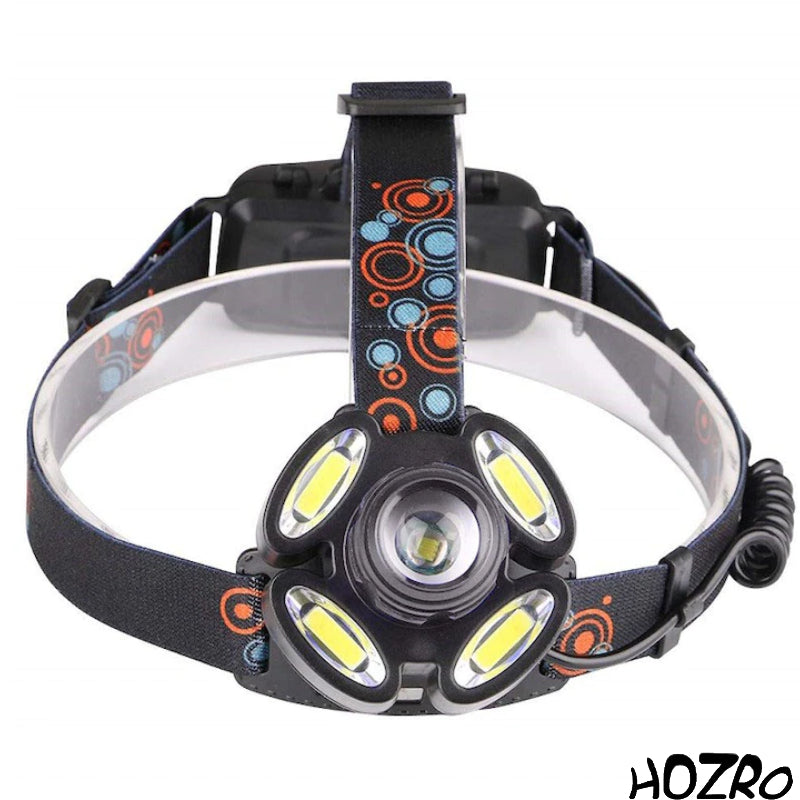 Lanterna de cap HOZRO, cu acumulatori reincarcabili, 5 leduri, iluminare LED puternica, 4 moduri iluminare, lumina alb rece, mod iluminare stroboscopica pentru bicicleta, banda elastica pentru fixare pe cap HOZRO