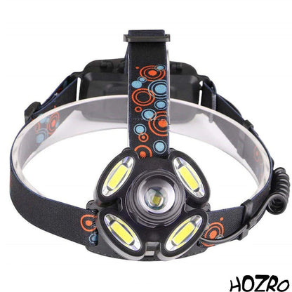 Lanterna de cap HOZRO, cu acumulatori reincarcabili, 5 leduri, iluminare LED puternica, 4 moduri iluminare, lumina alb rece, mod iluminare stroboscopica pentru bicicleta, banda elastica pentru fixare pe cap HOZRO
