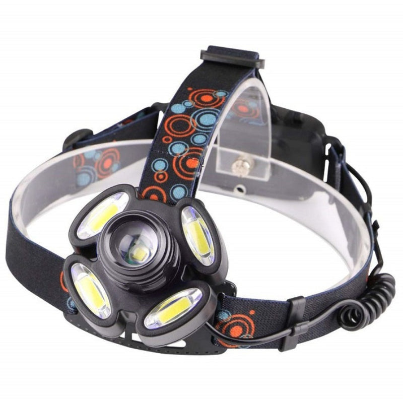 Lanterna de cap HOZRO, cu acumulatori reincarcabili, 5 leduri, iluminare LED puternica, 4 moduri iluminare, lumina alb rece, mod iluminare stroboscopica pentru bicicleta, banda elastica pentru fixare pe cap HOZRO