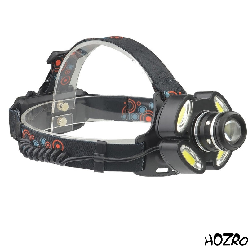 Lanterna de cap HOZRO, cu acumulatori reincarcabili, 5 leduri, iluminare LED puternica, 4 moduri iluminare, lumina alb rece, mod iluminare stroboscopica pentru bicicleta, banda elastica pentru fixare pe cap HOZRO
