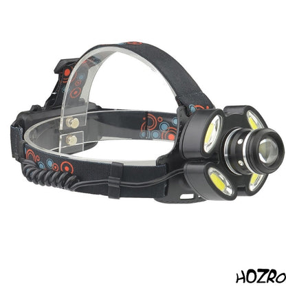 Lanterna de cap HOZRO, cu acumulatori reincarcabili, 5 leduri, iluminare LED puternica, 4 moduri iluminare, lumina alb rece, mod iluminare stroboscopica pentru bicicleta, banda elastica pentru fixare pe cap HOZRO