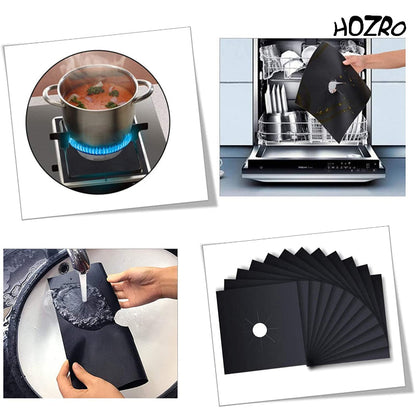 Set 4 Folii Detașabile HOZRO, pentru Aragaz, din Teflon Premium, Reutilizabile, Anti-Aderente și Ușor de Spălat, Protecție Eficientă Împotriva Murdăriei și Grăsimii, Compatibile cu Majoritatea Aragazurilor HOZRO