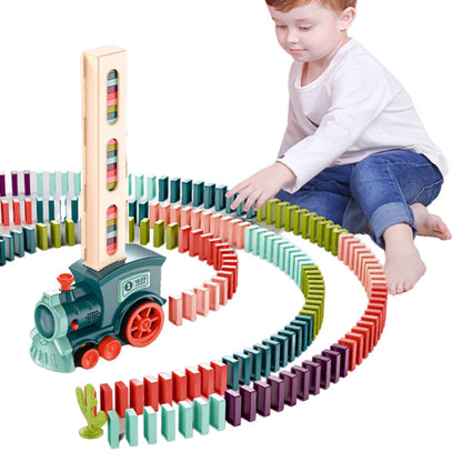 Tren Domino HOZRO, pentru Copii, cu Baterii, Lumini și Muzică, Set de Construcție și Așezare Domino, Jucărie Interactivă și Educativă, Plastic Rezistent, Ideal pentru Creativitate și Distracție HOZRO