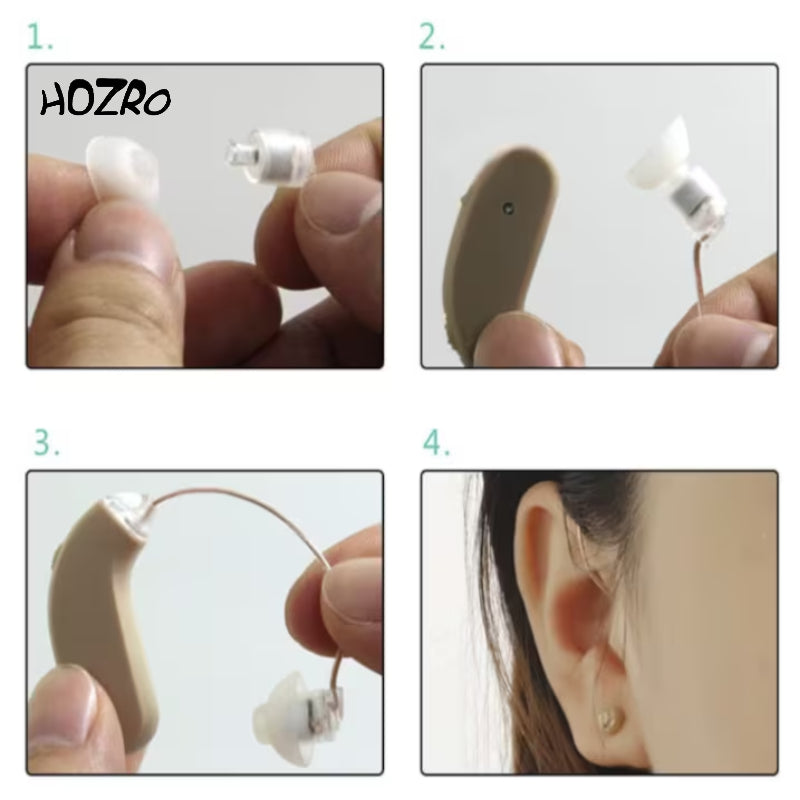 Aparat auditiv digital HOZRO, VHP‑704 129 dB – amplificator auditiv performant, reglaj digital volum și ton, cu 3 olive siliconice, autonomie extinsă și design discret HOZRO