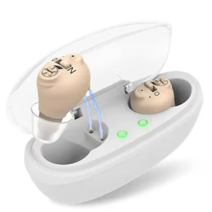 Set 2 × Aparat Auditiv HOZRO, Model G17D – Autonomie 30h, Încărcare Magnetică în Carcasă, Culoare Bej HOZRO