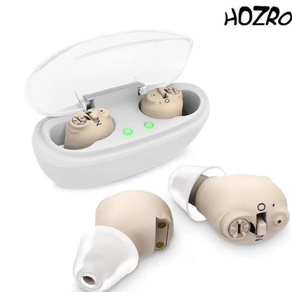 Set 2 × Aparat Auditiv HOZRO, Model G17D – Autonomie 30h, Încărcare Magnetică în Carcasă, Culoare Bej HOZRO