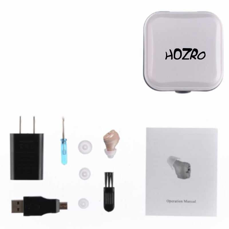 Aparat Auditiv HOZRO, Model G17 – Reîncărcabil, Autonomie 30 Ore, Amplificator de Sunet, 3 Accesorii, Bej HOZRO