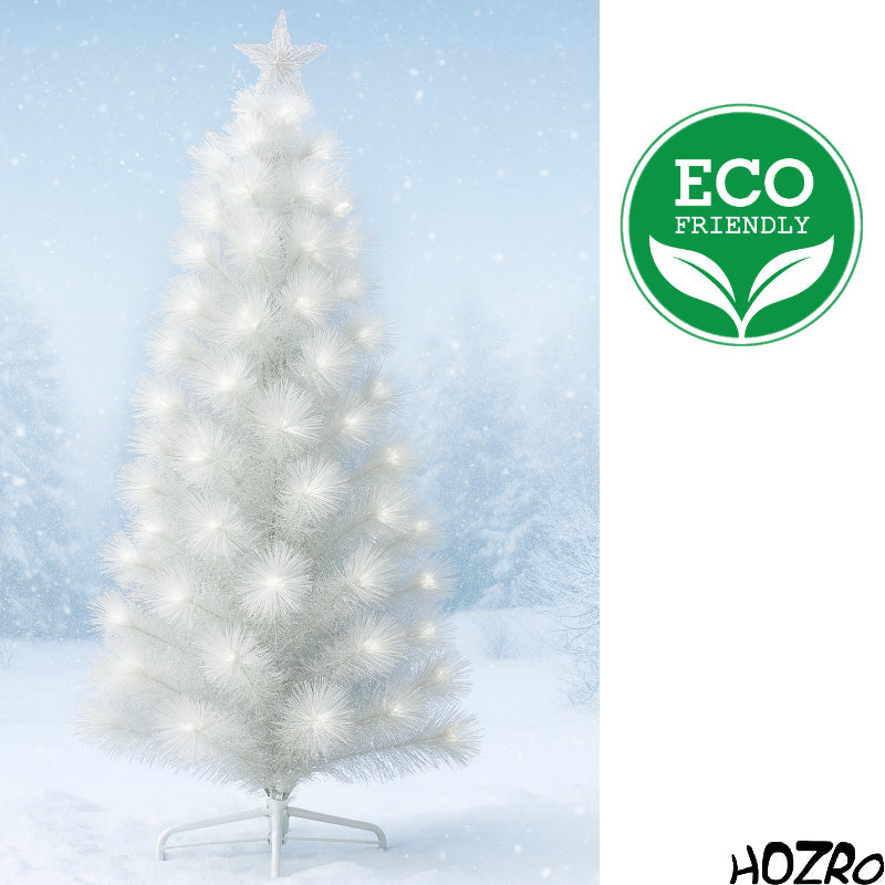 Brad artificial HOZRO, alb cu fibră optică și iluminare LED – aspect modern, efect luminos spectaculos, ideal pentru Crăciun și decoruri de iarnă HOZRO