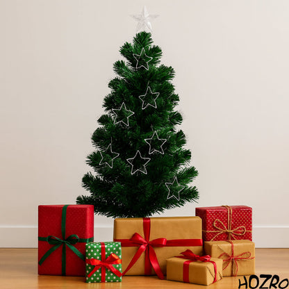 Brad artificial premium de Crăciun HOZRO, cu iluminat LED cald în formă de stele decorative, stea luminoasă în vârf și suport metalic rezistent inclus – aspect realist, ramuri dese și design elegant pentru sărbători magice și festive în familie 🎄 HOZRO