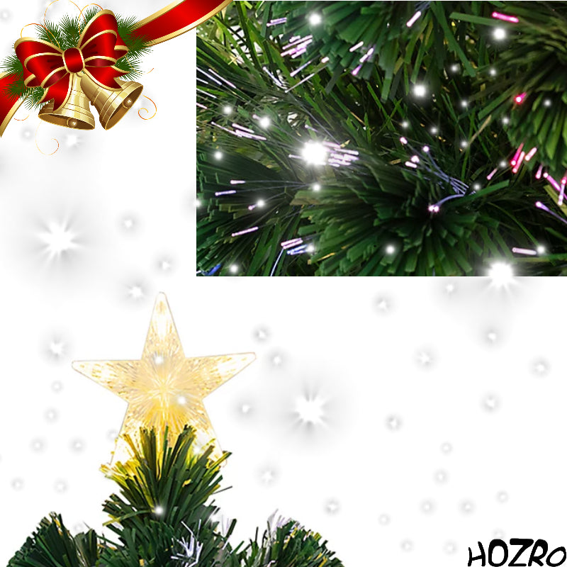 Brad artificial premium de Crăciun HOZRO, cu iluminat LED cald în formă de stele decorative, stea luminoasă în vârf și suport metalic rezistent inclus – aspect realist, ramuri dese și design elegant pentru sărbători magice și festive în familie 🎄 HOZRO