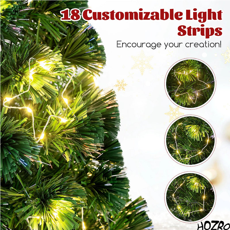 Brad artificial premium de Crăciun HOZRO, cu iluminat LED cald în formă de stele decorative, stea luminoasă în vârf și suport metalic rezistent inclus – aspect realist, ramuri dese și design elegant pentru sărbători magice și festive în familie 🎄 HOZRO