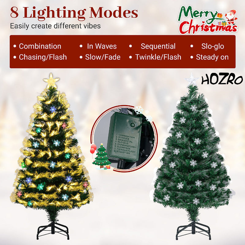 Brad artificial de Crăciun HOZRO, cu Stea Luminoasă - Jocuri de Lumină Multicoloră, Efecte Feerice, Suport Metalic Inclus și Design Elegant pentru un Crăciun Magic și Strălucitor în Orice Locuință sau Spațiu Festiv 🎄 HOZRO